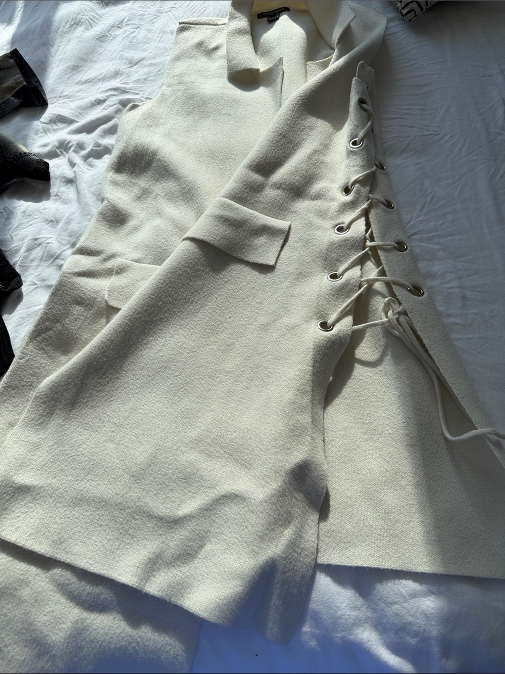 Cream Lace-Up Wool Vest